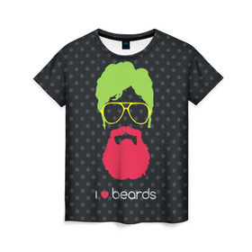 Женская футболка 3D с принтом I like beards , 100% полиэфир ( синтетическое хлопкоподобное полотно) | прямой крой, круглый вырез горловины, длина до линии бедер | acid | background | beard | bright | club | color | face | fashion | head | hipster | male | mustache | p | pop art | style | борода | голова | горох | кислотный | клубный | лицо | мода | мужчина | очки | поп арт | стиль | усы | фон | хипстер | 