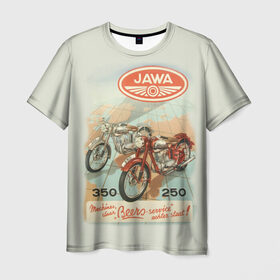 Мужская футболка 3D с принтом JAWA , 100% полиэфир | прямой крой, круглый вырез горловины, длина до линии бедер | bike | jawa | moto | sport | байк | мото | спорт | ява