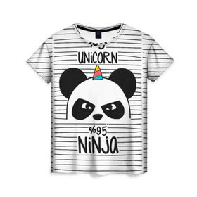 Женская футболка 3D с принтом 5% Единорог 95% Ниндзя , 100% полиэфир ( синтетическое хлопкоподобное полотно) | прямой крой, круглый вырез горловины, длина до линии бедер | Тематика изображения на принте: animals | ninja | panda | rainbow | stripes | единорог | животные | зверь | линии | ниндзя | панда | полосы | радуга | самурай