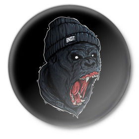 Значок с принтом Горилла Бандит ,  металл | круглая форма, металлическая застежка в виде булавки | swag | бандит | горилла | обезьяна