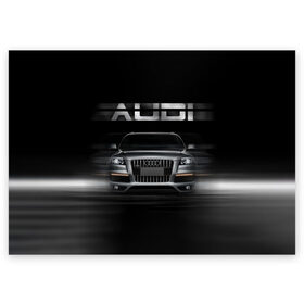 Поздравительная открытка с принтом Audi Q7 скорость , 100% бумага | плотность бумаги 280 г/м2, матовая, на обратной стороне линовка и место для марки
 | audi | авто | автомобиль | ауди | кольца | красивая | кроссовер | крутая | марка | машина | надпись | немецкая иномарка | прикольная | тачка | черная | эмблема