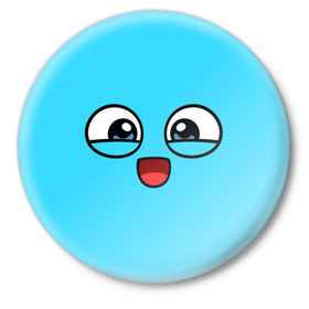 Значок с принтом Эмодзи / Смайл (голубой цвет) ,  металл | круглая форма, металлическая застежка в виде булавки | Тематика изображения на принте: глаза | милые | подарок | смайл | смайлик | улыбка | эмодзи | эмоции