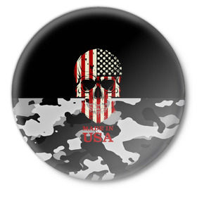 Значок с принтом Made in USA ,  металл | круглая форма, металлическая застежка в виде булавки | camouflage | made in usa | skull | абстракция | америка | города | камуфляж | нация | страны | текстуры | череп