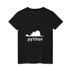 Женская футболка хлопок с принтом Питон - язык программирования , 100% хлопок | прямой крой, круглый вырез горловины, длина до линии бедер, слегка спущенное плечо | php | python | питон | программирование | слон