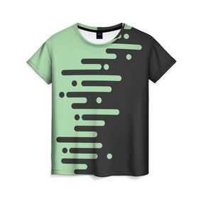 Женская футболка 3D с принтом Геометрический Инь Янь , 100% полиэфир ( синтетическое хлопкоподобное полотно) | прямой крой, круглый вырез горловины, длина до линии бедер | геометрия | зеленый | линии | полосы | фисташковый | черный