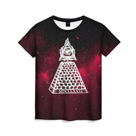 Женская футболка 3D с принтом Масонский символ , 100% полиэфир ( синтетическое хлопкоподобное полотно) | прямой крой, круглый вырез горловины, длина до линии бедер | вселенная | звезды | космос | масонский символ | массоны
