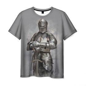 Мужская футболка 3D с принтом Рыцарь , 100% полиэфир | прямой крой, круглый вырез горловины, длина до линии бедер | Тематика изображения на принте: боец | воин | доспехи | король | латы | меч | рыцарь