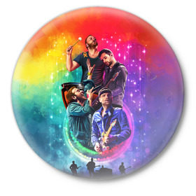 Значок с принтом Coldplay ,  металл | круглая форма, металлическая застежка в виде булавки | 