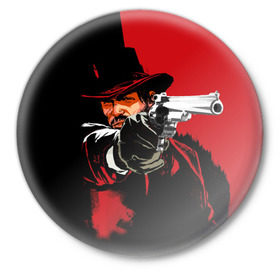 Значок с принтом Red Dead Redemption ,  металл | круглая форма, металлическая застежка в виде булавки | Тематика изображения на принте: cowboy | game | gun | jim | red dead redemption | rockstar | west | вестерн | дикий запад | игра | ковбой | оружие | пистолет