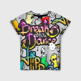 Детская футболка 3D с принтом Graffiti , 100% гипоаллергенный полиэфир | прямой крой, круглый вырез горловины, длина до линии бедер, чуть спущенное плечо, ткань немного тянется | Тематика изображения на принте: break | dance | graffiti | hip hop | rap | граффити | рэп | скейтборд | хип хоп
