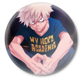 Значок с принтом Katsuki Bakugo ,  металл | круглая форма, металлическая застежка в виде булавки | Тематика изображения на принте: 