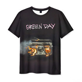 Мужская футболка 3D с принтом Green Day магнитофон в огне , 100% полиэфир | прямой крой, круглый вырез горловины, длина до линии бедер | american idiot | green day | альтернативный | билли джо армстронг | грин дей | группа | зелёный день | майк дёрнт | музыка | панк | поп | поппанк | рок | тре кул