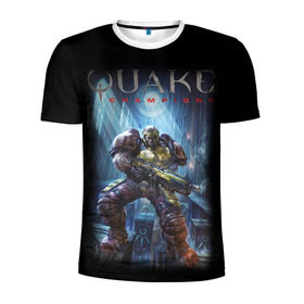 Мужская футболка 3D спортивная с принтом Quake champions , 100% полиэстер с улучшенными характеристиками | приталенный силуэт, круглая горловина, широкие плечи, сужается к линии бедра | quake