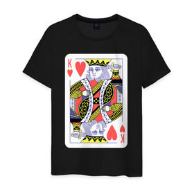 Мужская футболка хлопок с принтом Король черви , 100% хлопок | прямой крой, круглый вырез горловины, длина до линии бедер, слегка спущенное плечо. | Тематика изображения на принте: азарт | атласная | карты | колода | масть | покер | червей | черви