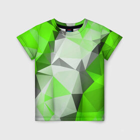 Детская футболка 3D с принтом Sport Abstract 2018 Green , 100% гипоаллергенный полиэфир | прямой крой, круглый вырез горловины, длина до линии бедер, чуть спущенное плечо, ткань немного тянется | абстракция | геометрия | желтый | краски | линии | мода | модные | пирамиды | полосы | серый | тренды | треугольники | узоры | фигуры | цвет