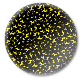 Значок с принтом Желтые собачки ,  металл | круглая форма, металлическая застежка в виде булавки | Тематика изображения на принте: dog | new year | животные | новый год | символ | собака