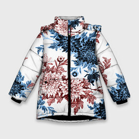 Зимняя куртка для девочек 3D с принтом Blue and Red , ткань верха — 100% полиэстер; подклад — 100% полиэстер, утеплитель — 100% полиэстер. | длина ниже бедра, удлиненная спинка, воротник стойка и отстегивающийся капюшон. Есть боковые карманы с листочкой на кнопках, утяжки по низу изделия и внутренний карман на молнии. 

Предусмотрены светоотражающий принт на спинке, радужный светоотражающий элемент на пуллере молнии и на резинке для утяжки. | Тематика изображения на принте: vppdgryphon | арт | краска | лес | пион | пионы | тропики | цветные | цветок | цветы