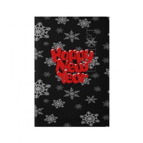 Обложка для паспорта матовая кожа с принтом Счастливого нового года! , натуральная матовая кожа | размер 19,3 х 13,7 см; прозрачные пластиковые крепления | Тематика изображения на принте: new year | santa | год собаки | дед мороз | елка | елочки | новогодний | новый год | подарки | рождество | сантаклаус | снег | снежинки | собака