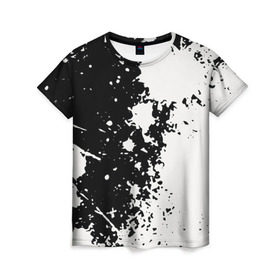 Женская футболка 3D с принтом Брызги краски , 100% полиэфир ( синтетическое хлопкоподобное полотно) | прямой крой, круглый вырез горловины, длина до линии бедер | абстракция | белое | брызги | краска | пятно | черное