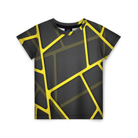 Детская футболка 3D с принтом Желтая сетка , 100% гипоаллергенный полиэфир | прямой крой, круглый вырез горловины, длина до линии бедер, чуть спущенное плечо, ткань немного тянется | yellow | абстракция | желтый | линия.line | сетка