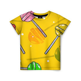 Детская футболка 3D с принтом Чупа-Чупс , 100% гипоаллергенный полиэфир | прямой крой, круглый вырез горловины, длина до линии бедер, чуть спущенное плечо, ткань немного тянется | конфеты | леденец | паттерн | сладость | узор | чупа чупс