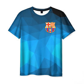 Мужская футболка 3D с принтом FC Barcelona blue polygon 2018 , 100% полиэфир | прямой крой, круглый вырез горловины, длина до линии бедер | Тематика изображения на принте: fc barcelona | мяч | спорт | футбол | чеппионат 