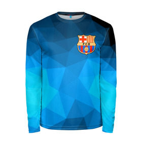 Мужской лонгслив 3D с принтом FC Barcelona blue polygon 2018 , 100% полиэстер | длинные рукава, круглый вырез горловины, полуприлегающий силуэт | Тематика изображения на принте: fc barcelona | мяч | спорт | футбол | чеппионат 