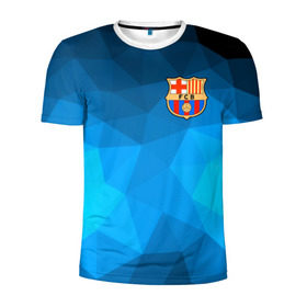 Мужская футболка 3D спортивная с принтом FC Barcelona blue polygon 2018 , 100% полиэстер с улучшенными характеристиками | приталенный силуэт, круглая горловина, широкие плечи, сужается к линии бедра | Тематика изображения на принте: fc barcelona | мяч | спорт | футбол | чеппионат 