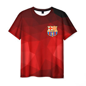 Мужская футболка 3D с принтом FC Barcelona red polygon 2018 , 100% полиэфир | прямой крой, круглый вырез горловины, длина до линии бедер | Тематика изображения на принте: fc barcelona | мяч | спорт | футбол | чеппионат