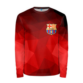 Мужской лонгслив 3D с принтом FC Barcelona red polygon 2018 , 100% полиэстер | длинные рукава, круглый вырез горловины, полуприлегающий силуэт | Тематика изображения на принте: fc barcelona | мяч | спорт | футбол | чеппионат