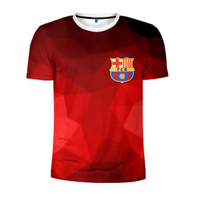 Мужская футболка 3D спортивная с принтом FC Barcelona red polygon 2018 , 100% полиэстер с улучшенными характеристиками | приталенный силуэт, круглая горловина, широкие плечи, сужается к линии бедра | Тематика изображения на принте: fc barcelona | мяч | спорт | футбол | чеппионат