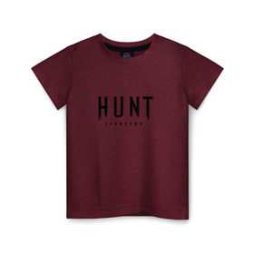 Детская футболка хлопок с принтом Hunt: Showdown Black Logo , 100% хлопок | круглый вырез горловины, полуприлегающий силуэт, длина до линии бедер | Тематика изображения на принте: crytek | game | hunt | hunt: showdown | hunter | monsters | showdown | игра | крайтек | охота | столкновение