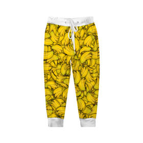 Детские брюки 3D с принтом Бананы , 100% полиэстер | манжеты по низу, эластичный пояс регулируется шнурком, по бокам два кармана без застежек, внутренняя часть кармана из мелкой сетки | banana | vegan | банан | веган | желтый | паттерн | текстура | фрукт