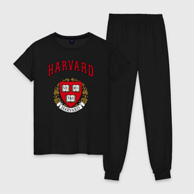 Женская пижама хлопок с принтом Harvard university , 100% хлопок | брюки и футболка прямого кроя, без карманов, на брюках мягкая резинка на поясе и по низу штанин | вуз | гарвард | герб | лига плюща | массачусетс | престижный | сша | университет
