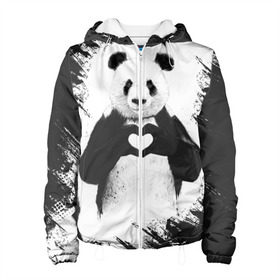 Женская куртка 3D с принтом Panda love , ткань верха — 100% полиэстер, подклад — флис | прямой крой, подол и капюшон оформлены резинкой с фиксаторами, два кармана без застежек по бокам, один большой потайной карман на груди. Карман на груди застегивается на липучку | 14 февраля | love | panda | panda love | день святого валентина | любовь | панда