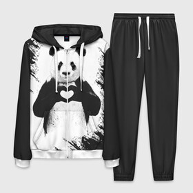 Мужской костюм 3D с принтом Panda love , 100% полиэстер | Манжеты и пояс оформлены тканевой резинкой, двухслойный капюшон со шнурком для регулировки, карманы спереди | Тематика изображения на принте: 14 февраля | love | panda | panda love | день святого валентина | любовь | панда