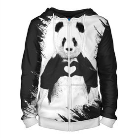 Мужская толстовка 3D на молнии с принтом Panda love , 100% полиэстер | длина до линии бедра, манжеты и пояс оформлены мягкой тканевой резинкой, двухслойный капюшон со шнурком для регулировки, спереди молния, по бокам два кармана | Тематика изображения на принте: 14 февраля | love | panda | panda love | день святого валентина | любовь | панда