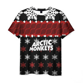 Мужская футболка 3D с принтом Праздничный Arctic Monkeys , 100% полиэфир | прямой крой, круглый вырез горловины, длина до линии бедер | алекс тёрнер | арктик | арктические мартышки | гаражный | группа | джейми кук | знак | инди рок | красный | м | манкис | музыка | надпись | ник о мэлли | новогодний | новый год | обезьяна
