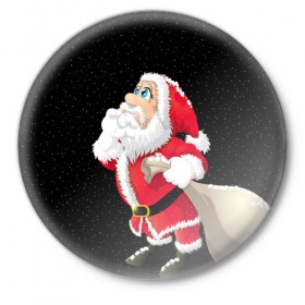 Значок с принтом Санта ,  металл | круглая форма, металлическая застежка в виде булавки | christmas | new year | дед мороз | елка | зима | клаус | метель | мороз | новый год | праздник | рождество | санта | снег | снеговик | снегурочка
