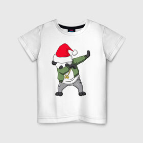 Детская футболка хлопок с принтом Панда DAB дед Мороз , 100% хлопок | круглый вырез горловины, полуприлегающий силуэт, длина до линии бедер | Тематика изображения на принте: dab | дед мороз | новый год | панда dab | панда dab дед мороз