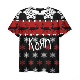 Мужская футболка 3D с принтом Праздничный Korn , 100% полиэфир | прямой крой, круглый вырез горловины, длина до линии бедер | korn | koяn | альтернативный | брайан филипп уэлч | группа | джеймс | джонатан дэвис | знак | корн | коян | красный | манки | метал | надпись | новогодний | новый год | нюметал | праздник