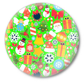 Значок с принтом Новогодняя текстура ,  металл | круглая форма, металлическая застежка в виде булавки | елка | елочные игрушки | зима | подарки | снеговик