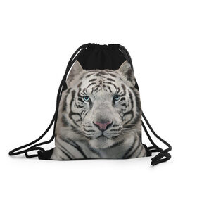 Рюкзак-мешок 3D с принтом White tiger , 100% полиэстер | плотность ткани — 200 г/м2, размер — 35 х 45 см; лямки — толстые шнурки, застежка на шнуровке, без карманов и подкладки | Тематика изображения на принте: tiger white | белый тигр | дикая кошка | тигр