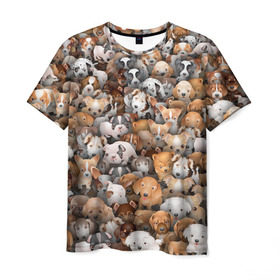 Мужская футболка 3D с принтом Щенки , 100% полиэфир | прямой крой, круглый вырез горловины, длина до линии бедер | бультерьер | корги | мопс | паттерн | пес | питбуль | породы | собака | собачка | хаски | щенок