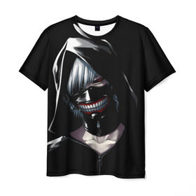 Мужская футболка 3D с принтом Токийский гуль в капюшоне , 100% полиэфир | прямой крой, круглый вырез горловины, длина до линии бедер | anime | ghoul | tokyo | tokyo ghoul | гуль | канэки | кэн