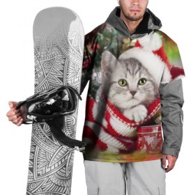 Накидка на куртку 3D с принтом Новогодний котик , 100% полиэстер |  | Тематика изображения на принте: елка | зима | кот | котейка | кошка | мороз | новый год | снег
