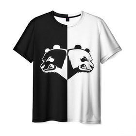 Мужская футболка 3D с принтом Панда , 100% полиэфир | прямой крой, круглый вырез горловины, длина до линии бедер | бамбук | бамбуковый медведь | белый | голова | два | животное | злость | красная книга | крутой | мишка | оскал | панда | прикольный | тату | цвета | чб | черный | ярость