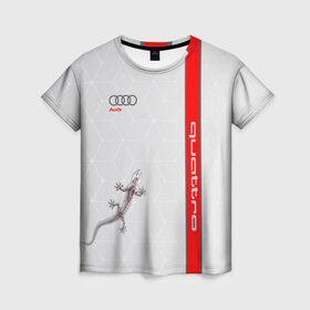 Женская футболка 3D с принтом AUDI QUATTRO , 100% полиэфир ( синтетическое хлопкоподобное полотно) | прямой крой, круглый вырез горловины, длина до линии бедер | audi | car | race | авто | автомобиль | ауди | гонки | марка | машина