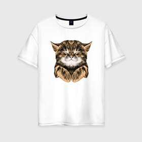 Женская футболка хлопок Oversize с принтом Котёнок , 100% хлопок | свободный крой, круглый ворот, спущенный рукав, длина до линии бедер
 | cat | животные | киса | кот | котенок | котик | кошка | сон | спит
