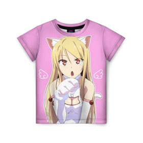 Детская футболка 3D с принтом Shina Mashiro Neko - Nyan , 100% гипоаллергенный полиэфир | прямой крой, круглый вырез горловины, длина до линии бедер, чуть спущенное плечо, ткань немного тянется | Тематика изображения на принте: cat | kawai | mashira | neko | nyan | sakurasou no pet na kanojo | shina | shina mashiro | tyan | анимэ | кошечка из сакурасо | сакурасо